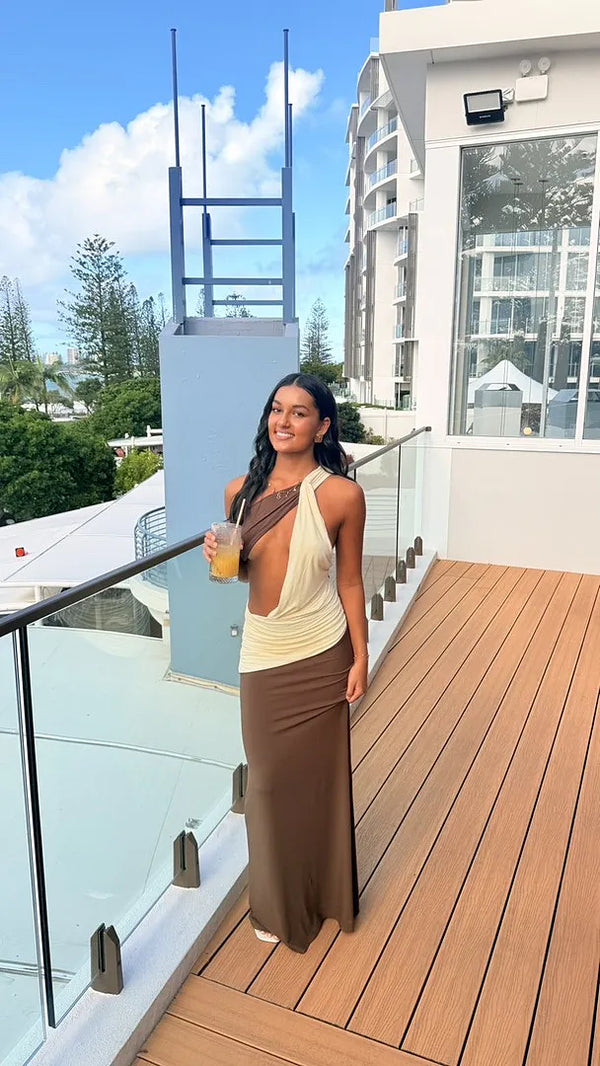 Princess Polly | Loretta Draped Maxi - Chocolate/Yellow